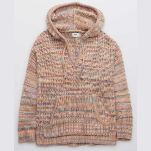 AERIE Street Comfy Oversized Chunky Knit Wool Blend Sweater Hoodie Medium - Picture 5 of 11